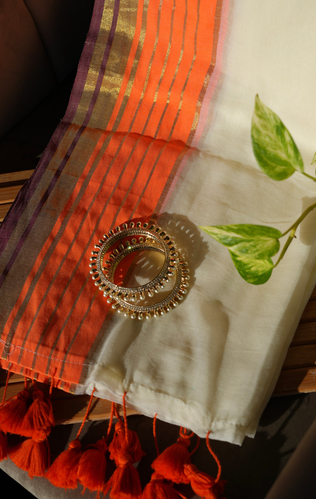 Coral Kasavu Mul Cotton Saree