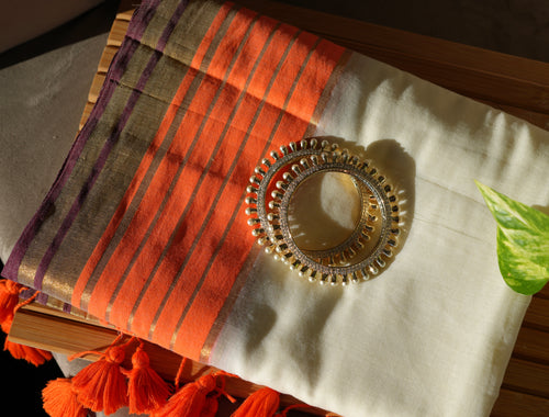 Coral Kasavu Mul Cotton Saree