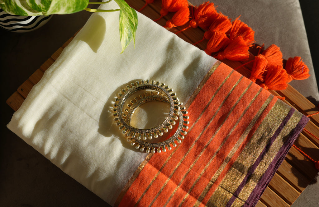 Coral Kasavu Mul Cotton Saree