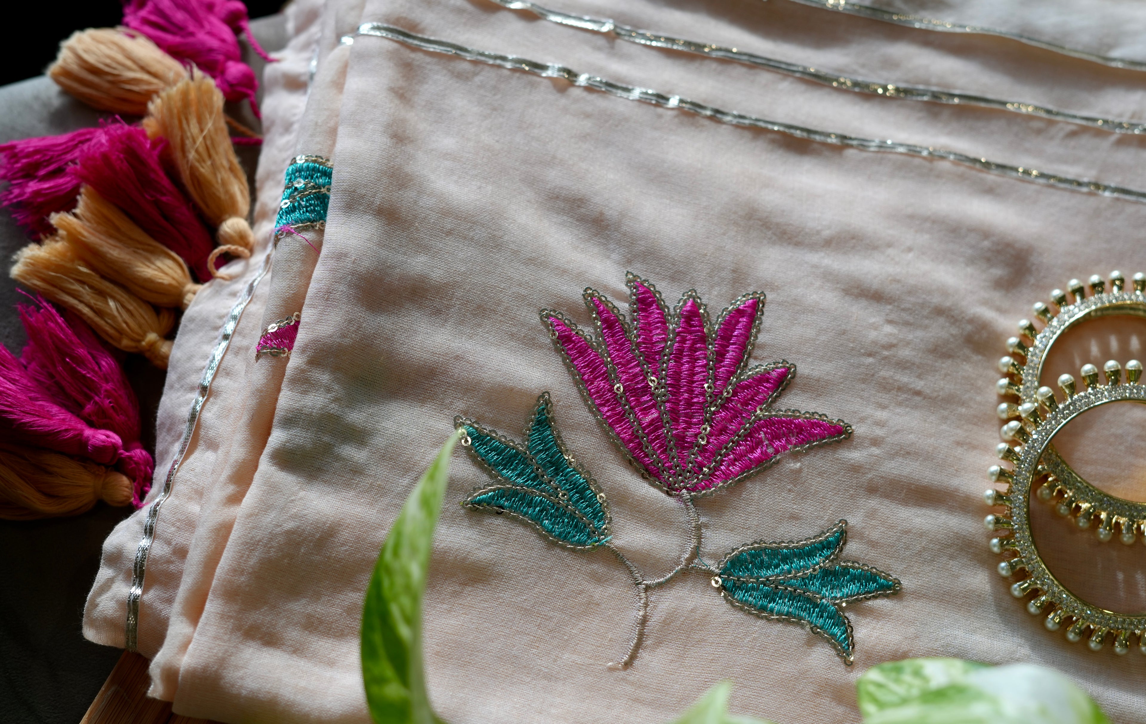 Pink Lotus Elegance Mul Cotton Saree