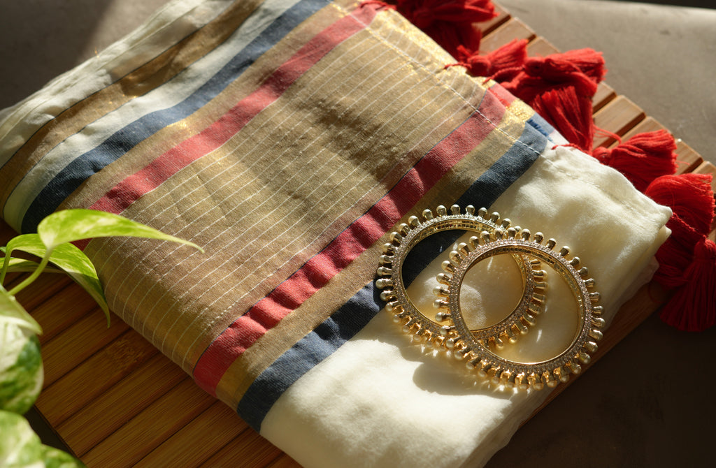 Zafran Onam Zari Mul Cotton Saree