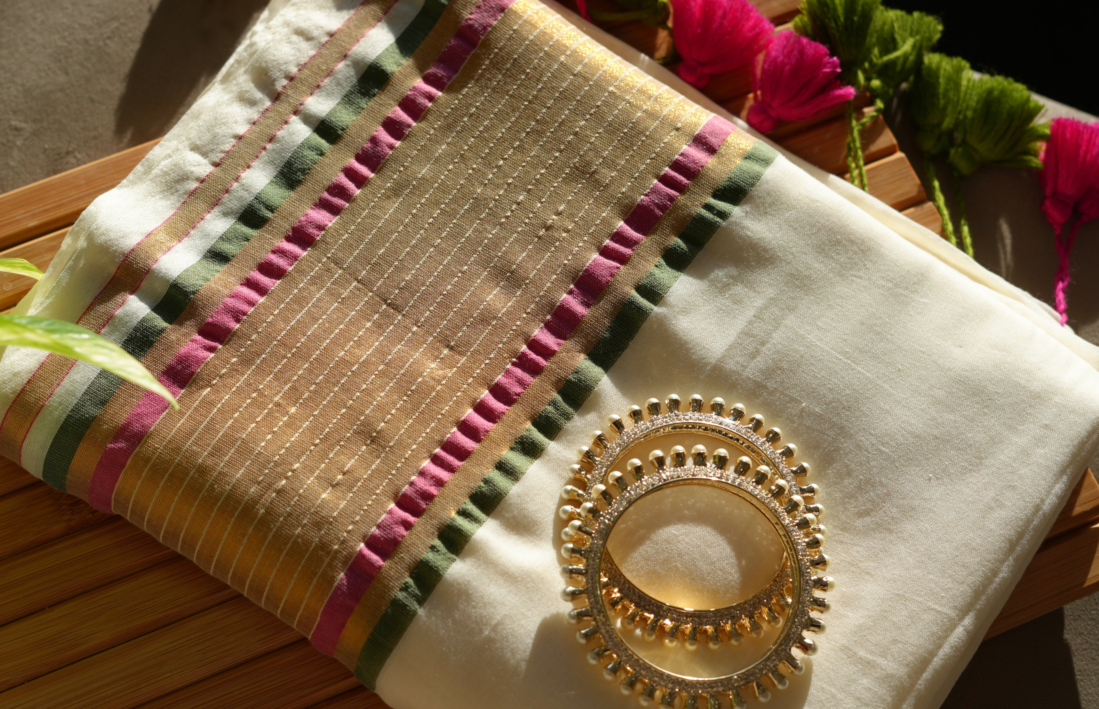 Champagne Garden Mul Cotton Saree
