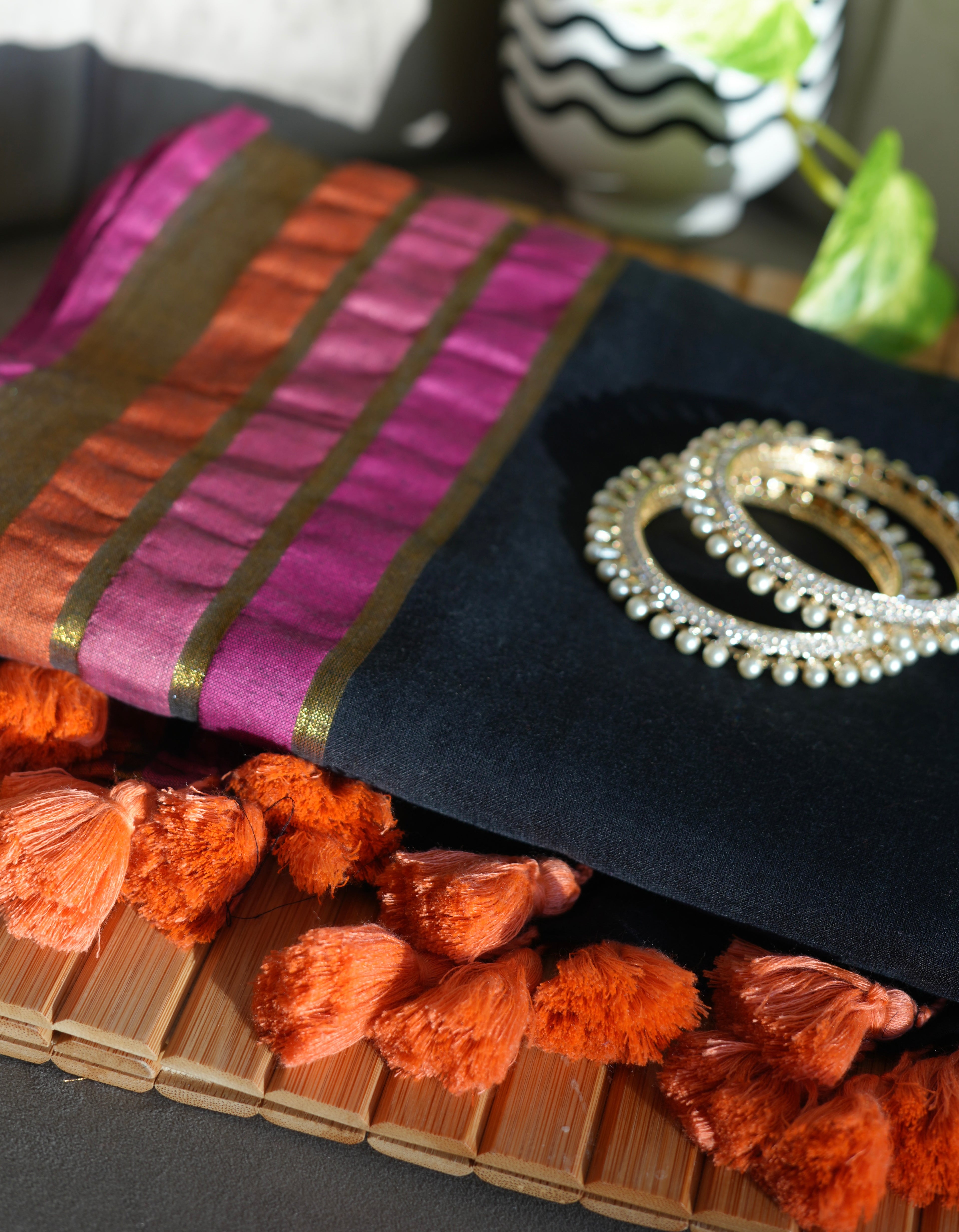 Midnight Mogra Mul Cotton Saree