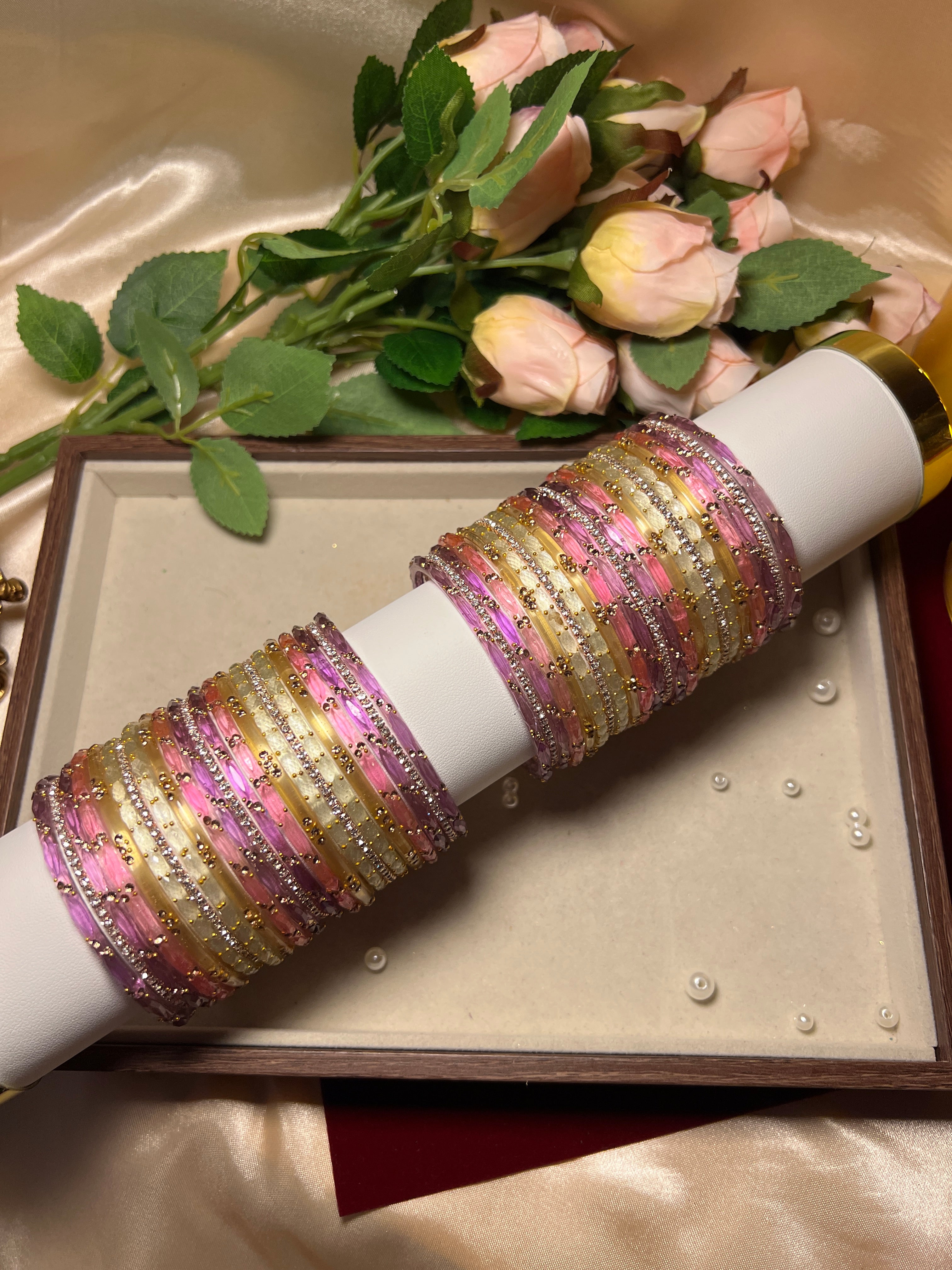 *NEW* Aaradhya Collection - Pink & Purple Custom Glass Bangle Stack